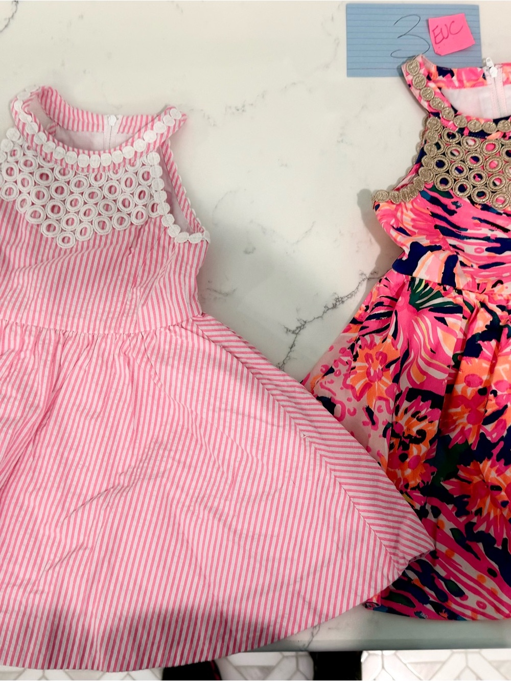 Lilly Pulitzer Size 3  Bright Floral Sleeveless Dress and pink/white stripe EUC